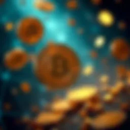 A digital representation of cryptocurrency coins floating in a digital space