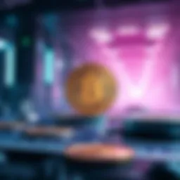 A conceptual representation of metal coins in a futuristic setting